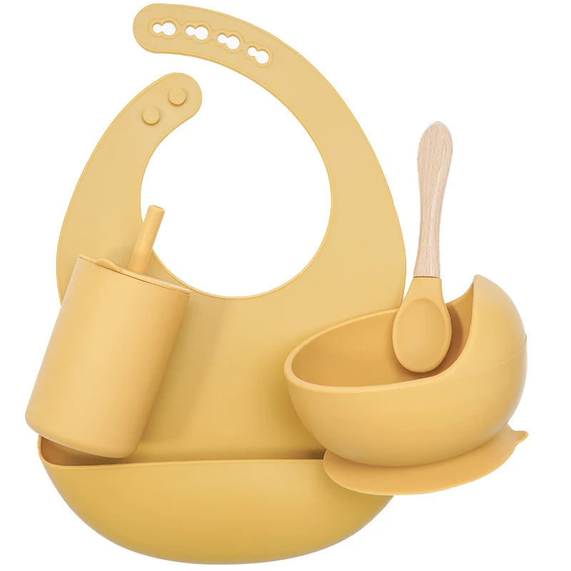 Baby Feeding Bowl Set Silicone Bibs Non-Slip Baby Silicone Tableware BPA Free Silicone Chewing Food Grade Newborn Accessories