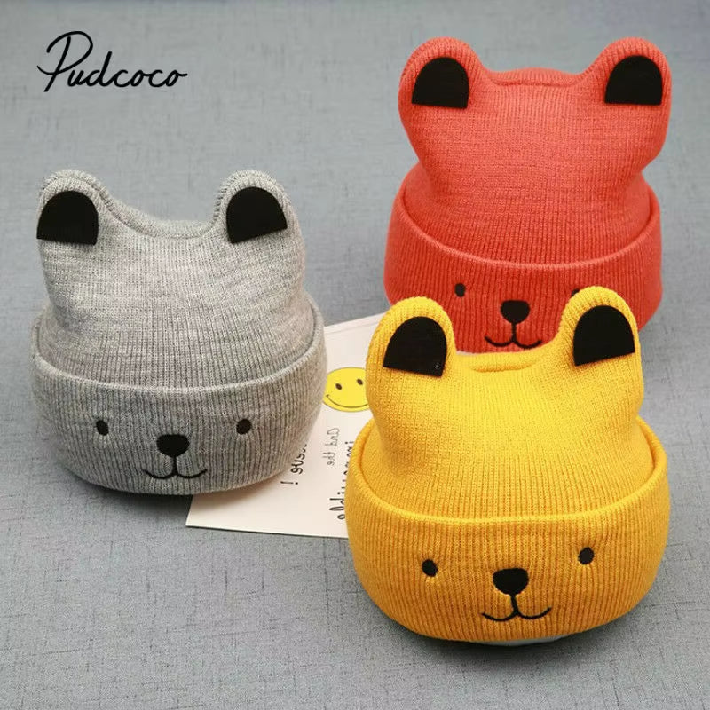 2020 New Baby 3D Cartoon Hat Spring Autumn Baby Hat for Boys Girls Knitted Cap Winter Warm Solid Color Children Hat