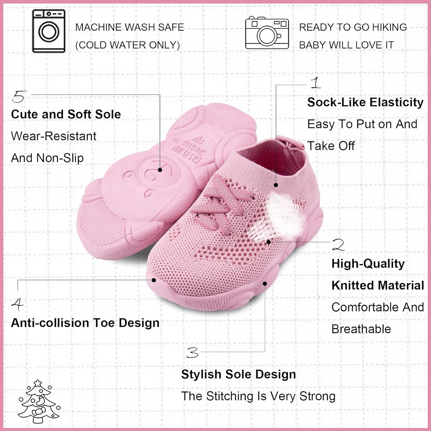 Baby First Walking Shoes 1-4 Years Kid Shoes Trainers Toddler Slip on Infant Waves Shoes Boys Girls Cotton Mesh Breathable Sneakers Outdoor