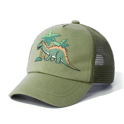 Summer Kids Baseball Cap Baby Cartoon Printed Dinosaur Sunscreen Hat Adjustable Outdoor Casual Breathable Quick Drying Mesh Cap