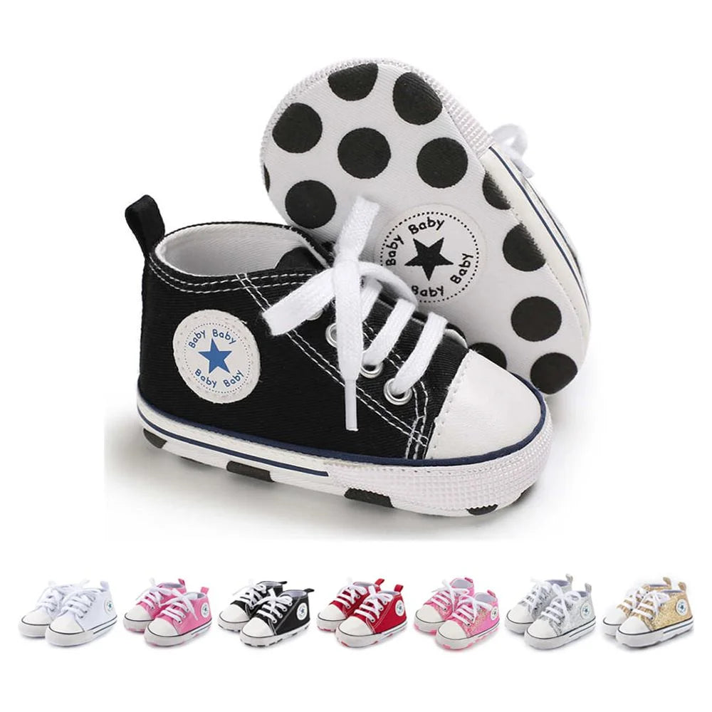 Baby Girls Boys Shoes Infant Canvas High-Top Ankle Sneakers for First Walkers 0-18M