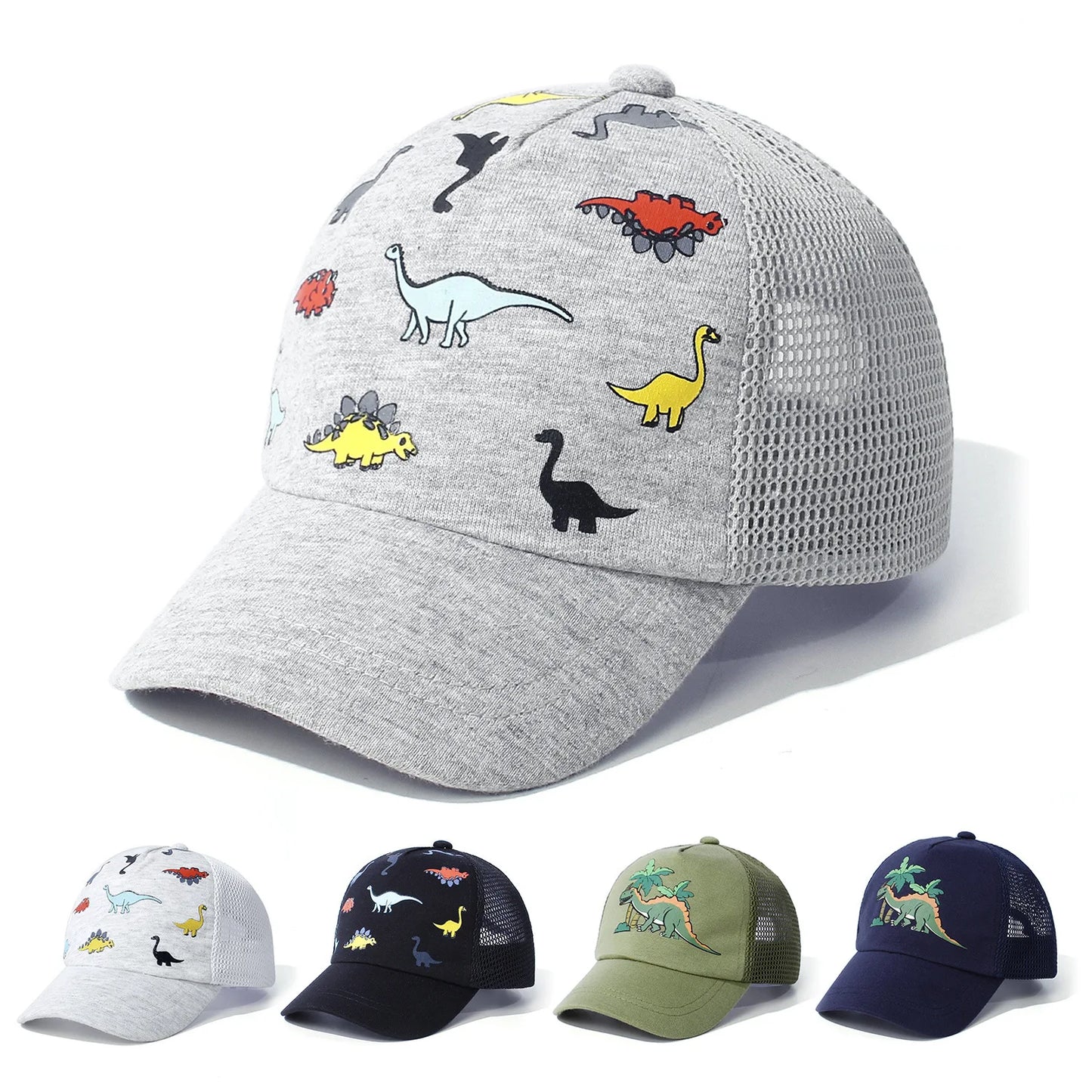 Summer Kids Baseball Cap Baby Cartoon Printed Dinosaur Sunscreen Hat Adjustable Outdoor Casual Breathable Quick Drying Mesh Cap