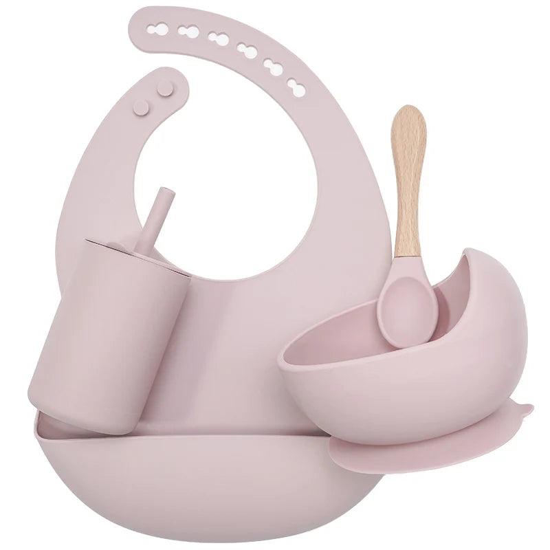 Baby Feeding Bowl Set Silicone Bibs Non-Slip Baby Silicone Tableware BPA Free Silicone Chewing Food Grade Newborn Accessories